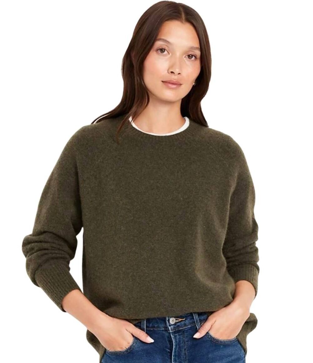 Old Navy Olive Green Crewneck Wool-Blend Knit Sweater - Women's Size Large